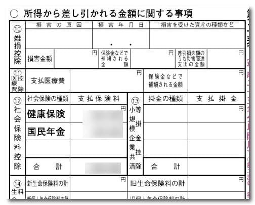 確定申告の所得控除欄